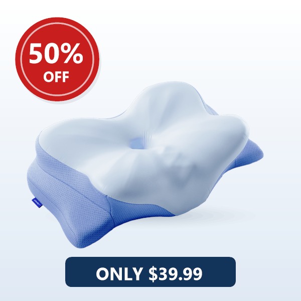 The ergonomic pillow with a 50% off badge